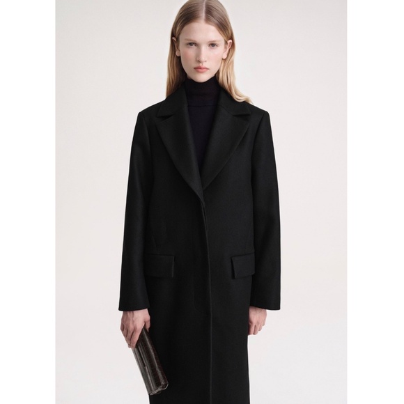 TOTEME Shearling Collar Wool Coat in Black Size 36 / US 4 - Picture 6 of 8